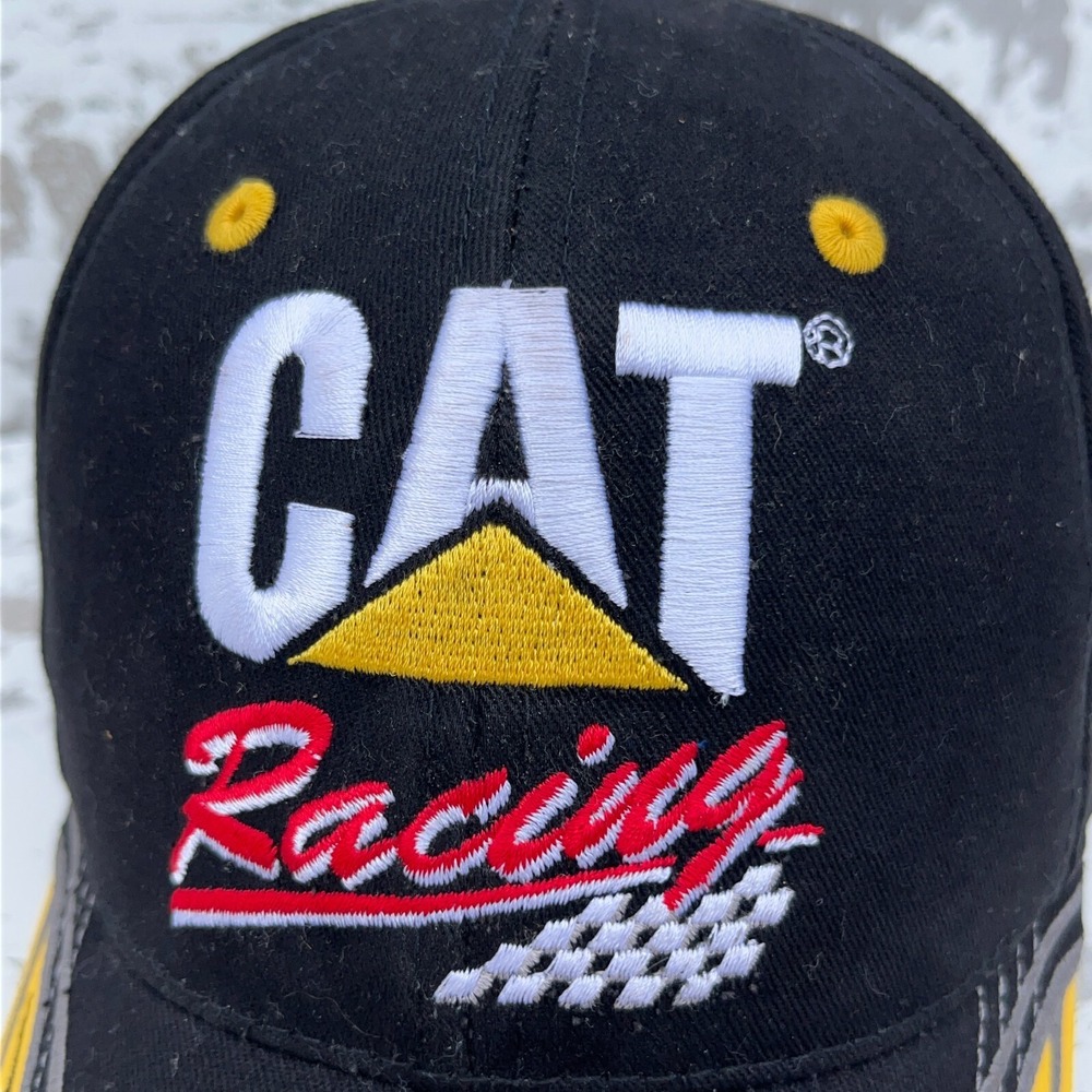 Vintage Nascar Hat Cap Strap Back Black Yellow CAT Racing Caterpillar Y2K 00s - Picture 4 of 10
